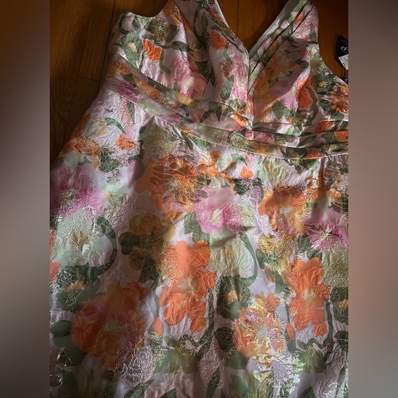 Adrianna Papell Jacquard Floral Print V Neck Sleeveless A Line Dress, 20W, NWT - Picture 3 of 11